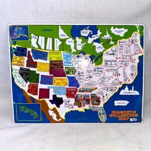 Vintage Magnetic Collectors Map US Traveler Collection Board & 28 State Magnets